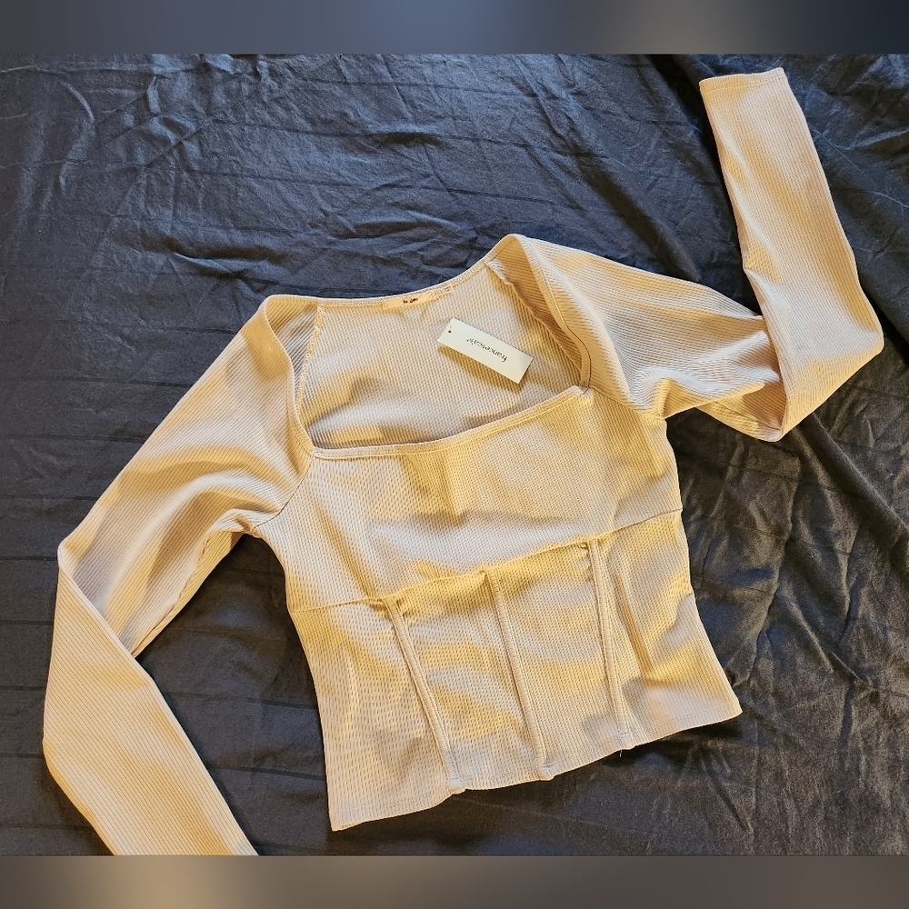 Mi Ami Francesca Women’s Corset Long Sleeve Crop Top cream size L